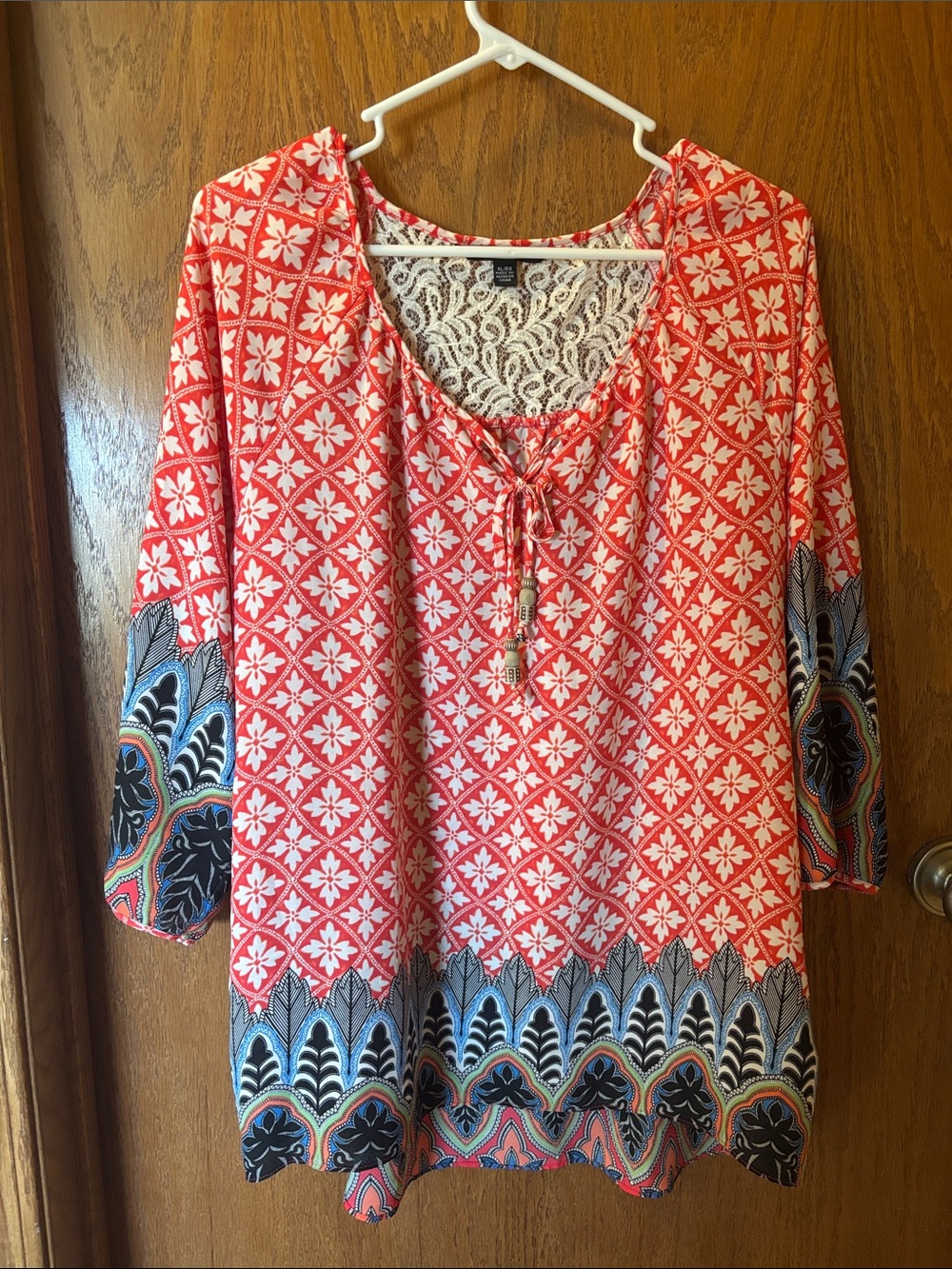 Zac & Rachel Coral Patterned Lace-Back Boho Tunic